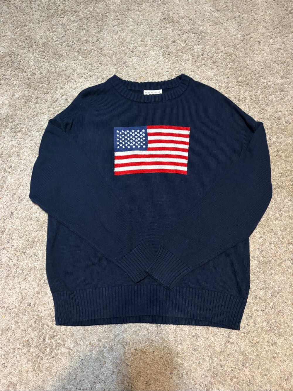 Aeropostale Navy Crewneck Sweater with American Flag Patch